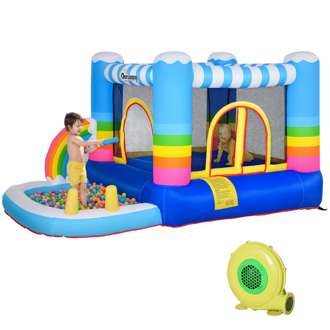 Inflatable Bounce House for Kids – 2-in-1 Jumping Castle with Ball Pit Pool – Indoor & Outdoor Party Bouncer with Heavy-Duty Air Blower & Carry Bag
