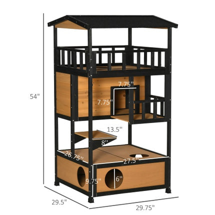 AuraShelter™ Outdoor Wooden Cat House – Weatherproof Wild Cat Shelter – Elevated Outdoor Kitten House with Waterproof Roof for Garden & Patio