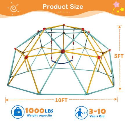 10ft Outdoor Climbing Dome with Swing – Heavy-Duty Jungle Gym Playground Equipment for Backyard Kids Play