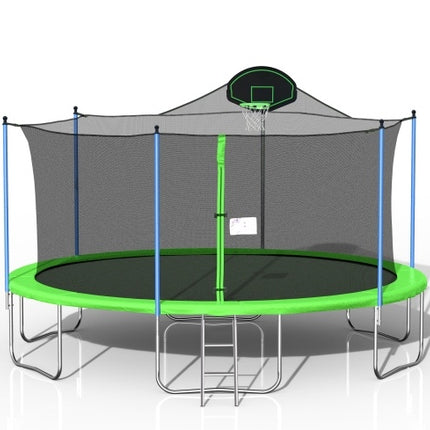 Giant 16FT Outdoor Trampoline for Kids & Adults – Heavy Duty Fitness Jumper with Safety Enclosure Net, Basketball Hoop & Ladder