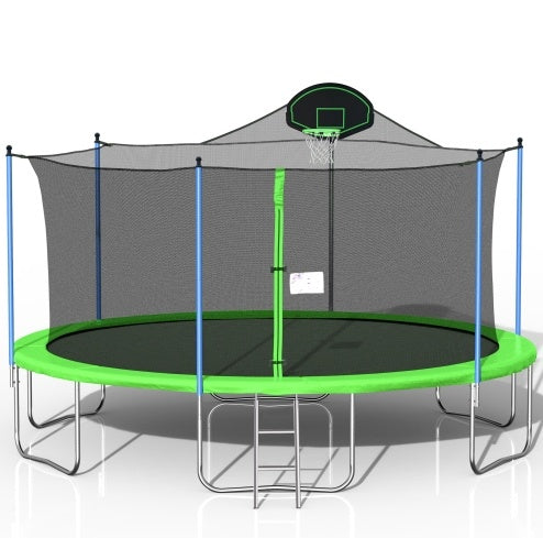Giant 16FT Outdoor Trampoline for Kids & Adults – Heavy Duty Fitness Jumper with Safety Enclosure Net, Basketball Hoop & Ladder