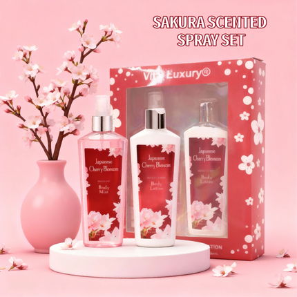 Japanese Cherry Blossom 2-Piece Body Care Set – Includes 8oz Body Lotion & Fragrance Mist – Luxury Spa Gift Set for Women
