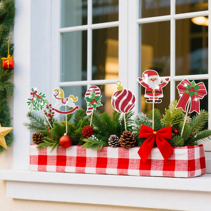 12 Sets Christmas Diamond Art Garden Stakes – DIY 5D Diamond Painting Kits – Santa, Snowman & Reindeer Outdoor Ornaments – Holiday Yard & Flower Pot Decor