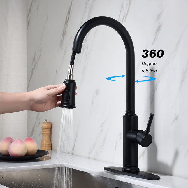360° Swivel Pull-Down Kitchen Sink Faucet – Brushed Nickel/Chrome Sprinkler Tap – High-Pressure Stream & Spray Function