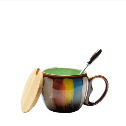 Creative Ceramic Coffee Mug Set – Modern Nordic Design with Matching Lid and Gold Stirring Spoon
