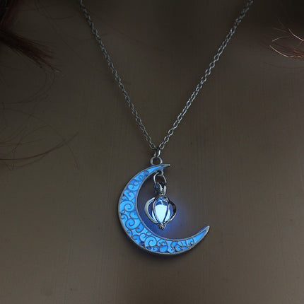 Glow in the Dark Pendant Necklace – Luminous Stone Jewelry with Silver Plated Chain – Magical Glowing Necklaces for Festivals & Parties