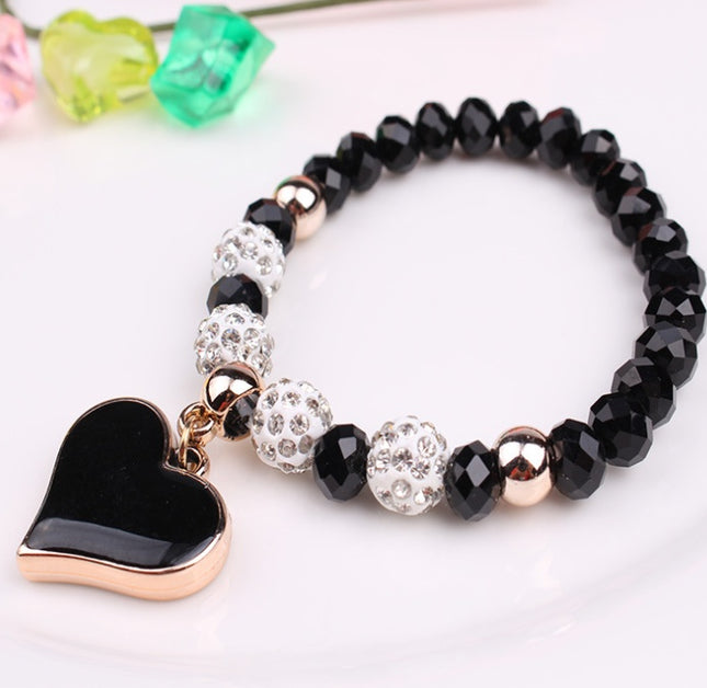Sparkling Crystal Heart Elastic Bracelet – Radiant Silver-Plated Bangle – Stretch Jewelry Gift for Women