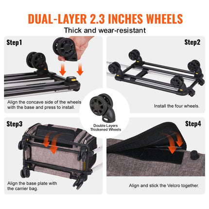 Airline Approved Rolling Pet Carrier with Wheels – Telescopic Handle & Shoulder Strap – Cat & Dog Travel Crate for Pets up to 25 lbs – Includes Folding Bowl (Grey)
