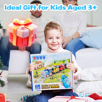Electric Remote Control Train Set for Kids – Realistic Smoke, Lights & Sound – Magnetic Connection Locomotive with 3 Carriages – Classic Railway Toy Gift