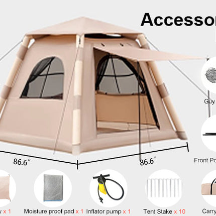 Luxury Inflatable Camping Tent – 2-4 Person Glamping Air Tent – Waterproof & Windproof Oxford Fabric Hut with Quick Inflation Technology