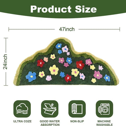 Cute Green Moss Bathroom Runner Rug – Boho Aesthetic Leaf Bath Mat – Shaggy Non-Slip Absorbent Shower Mat for Botanical Home Decor