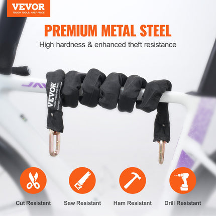 5.91 FT Heavy Duty Bike Chain Lock – 9.5mm Thick Anti-Theft Steel Link Lock – High Security Chain for Motorcycle, Bicycle, Scooter & Gates