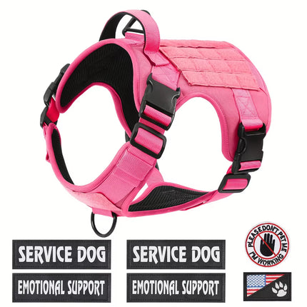 Tactical Dog Harness with Metal Buckles – Heavy Duty Service Dog Vest – Adjustable Reflective Training Harness with Control Handle
