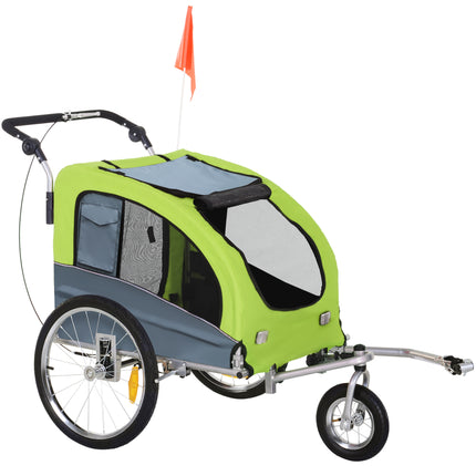 2-in-1 Dog Bike Trailer & Pet Stroller – Convertible Jogger with Protective Canopy – Foldable Pet Carrier with Storage Pockets (Green)