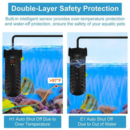 500W Submersible Aquarium Heater with External Controller – Precision Digital Thermostat for Tanks up to 79 Gallons – Safety Overheat Protection for Saltwater & Freshwater
