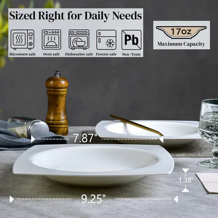 Square Ceramic Dinner Plate Set of 6 – Elegant White Bone China Salad Plates for Fine Dining & Family Gatherings