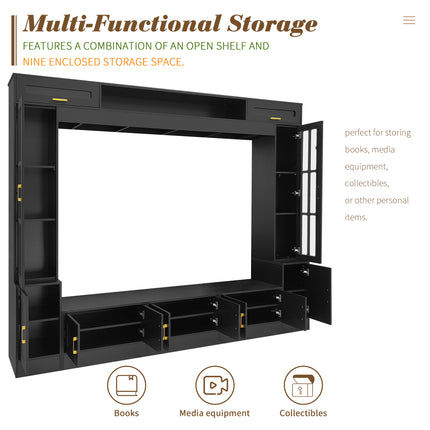 98.4-Inch Luxury Home Theater Wall Unit – Extra Wide TV Console with Integrated Display Cabinets – Sleek Minimalist Media Center for Large Living Rooms