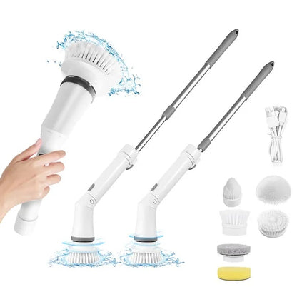 360 Power Scrubber – Cordless Electric Cleaning Tool with Long Handle – 6 Versatile Brush Heads for Kitchen, Window, and Car