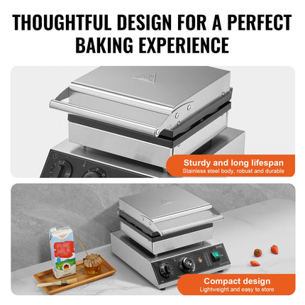 4-Piece Commercial Round Waffle Maker – 1750W High Power Electric Waffle Iron – Professional Non-Stick Baker for Restaurant