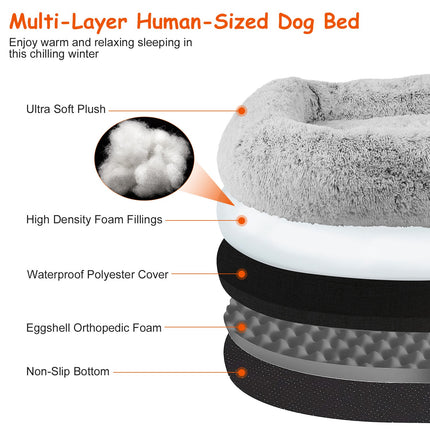 3-Piece Human Dog Bed Set – Includes Pillow & Blanket – 71"x45" Large Human-Sized Dog Bed for Adults, Kids & Pets – Machine Washable & Foldable (Grey)