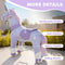 Plush unicorn ride-on toy with wheels and handlebars