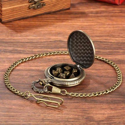 DND Pocket Watch Dice Set – 7Pcs Mini Polyhedral Metal Dice with Vintage Case – RPG Gaming Accessory & Unique Gift for Dungeons and Dragons Players
