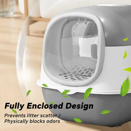 Hooded Cat Litter Box with Lid – Odor-Control Covered Kitty Litter Pan for Mess-Free Floors
