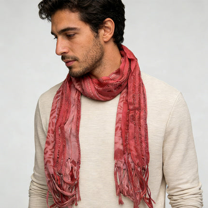 Pink Leopard Print Boho Scarf with Metallic Threads – Soft Viscose Lightweight Wrap for Women's Casual & Evening Outfits