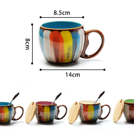 Creative Ceramic Coffee Mug Set – Modern Nordic Design with Matching Lid and Gold Stirring Spoon