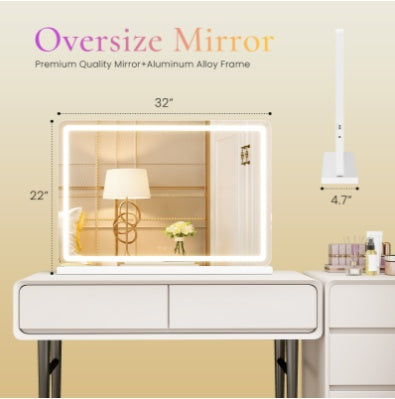 Ultra-Slim LED Vanity Mirror – Square Desktop Makeup Mirror with 3-Color Modes