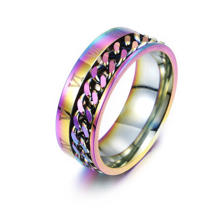 Roman Numeral Spinner Ring for Men – Rotatable Chain Titanium Steel Ring – Multifunctional Bottle Opener & Stress Relief Jewelry – Punk Style Gift