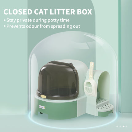 High-Sided Open Cat Litter Box – Anti-Splashing Kitty Litter Pan with Scoop – Easy-to-Clean Modern Pet Washroom (Green)