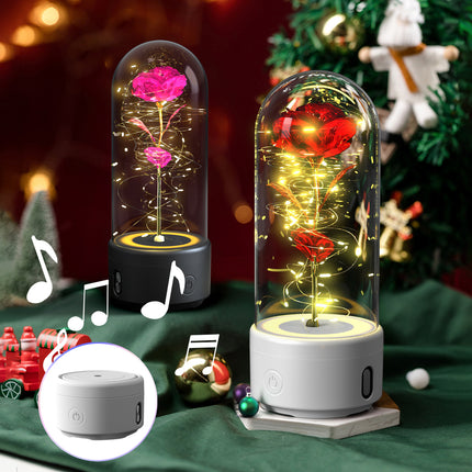 Eternal Rose in Glass Dome with Bluetooth Speaker – Romantic LED Luminous Flower Night Light – Perfect Valentine's Day & Anniversary Gift for Her