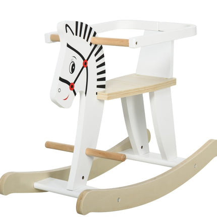 Classic Wooden Rocking Horse for Toddlers – Safe Traditional Ride-On Toy with Removable Safety Guard – White Nursery Rocker for Ages 1-3