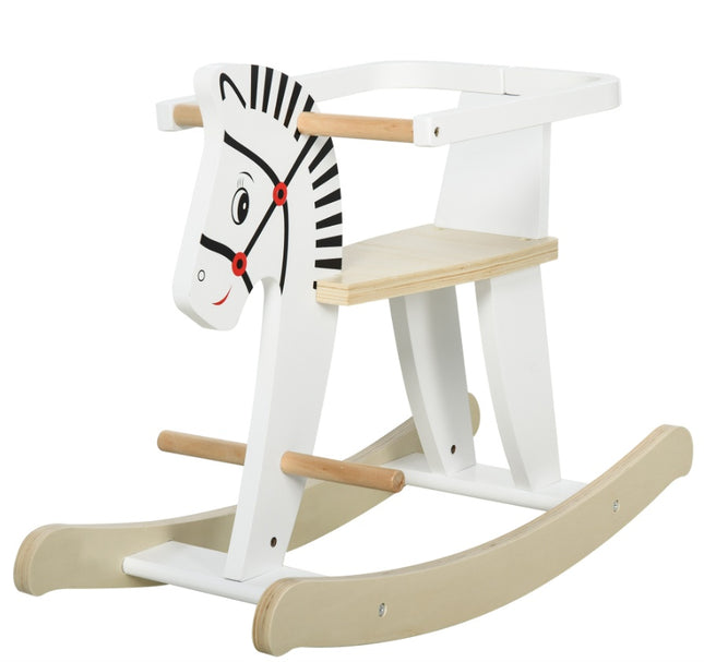 Classic Wooden Rocking Horse for Toddlers – Safe Traditional Ride-On Toy with Removable Safety Guard – White Nursery Rocker for Ages 1-3
