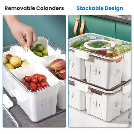 2-Pack Airtight Fruit Storage Containers – 4-Compartment Fridge Organizer with 8 Removable Colanders – BPA-Free Produce Saver