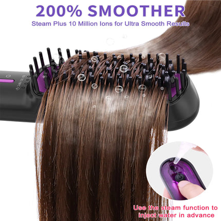 2-in-1 Ionic Steam Hair Straightener Brush – Anti-Frizz Ceramic Heating Comb