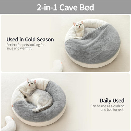 MewooFun Enclosed Cat Bed Cave – 22" Large Hooded Pet Bed with Built-in Blanket – Washable Anti-Anxiety Nest for Cats and Small Dogs (White)