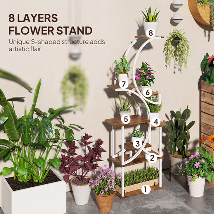 62" Tall 8-Tier Wooden Plant Stand – Large Capacity Multi-Level Flower Shelf – Carbonized Wood Display Rack for Indoor Garden