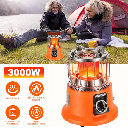 3000W Portable 2-in-1 Propane Heater & Stove – Outdoor Gas Heater with Pot Stand – For Ice Fishing, Winter Camping & Emergency Use