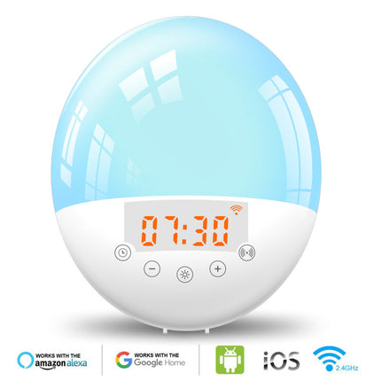Smart WiFi Sunrise Alarm Clock – Wake Up Light with Voice Control (Alexa/Google Home) – Sleep Aid Device with FM Radio & 7 Natural Sounds