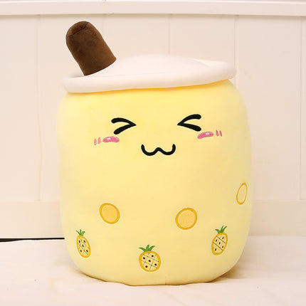 Cute Fruit Boba Tea Plush Pillow – Soft Strawberry Milk Tea Stuffed Toy – Kawaii Bubble Tea Cup Cushion for Kids & Teens (Pink/Brown)