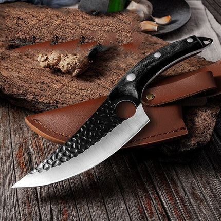 Hand-Forged Meat Cleaver & Boning Knife – High Carbon Steel Butcher Knife – Curved Skinning Knife for Hunting & Kitchen
