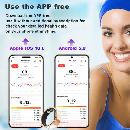 Smart Health Ring – 24/7 Fitness Tracker with Heart Rate, SpO2 & Sleep Monitor – IP68 Waterproof – No Subscription Fee – iOS & Android Compatible
