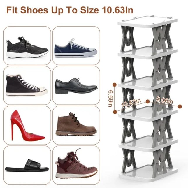 6-Tier Foldable Shoe Rack – No-Assembly Vertical Shoe Organizer – Narrow Space-Saving Shoe Shelf for Entryway & Closet