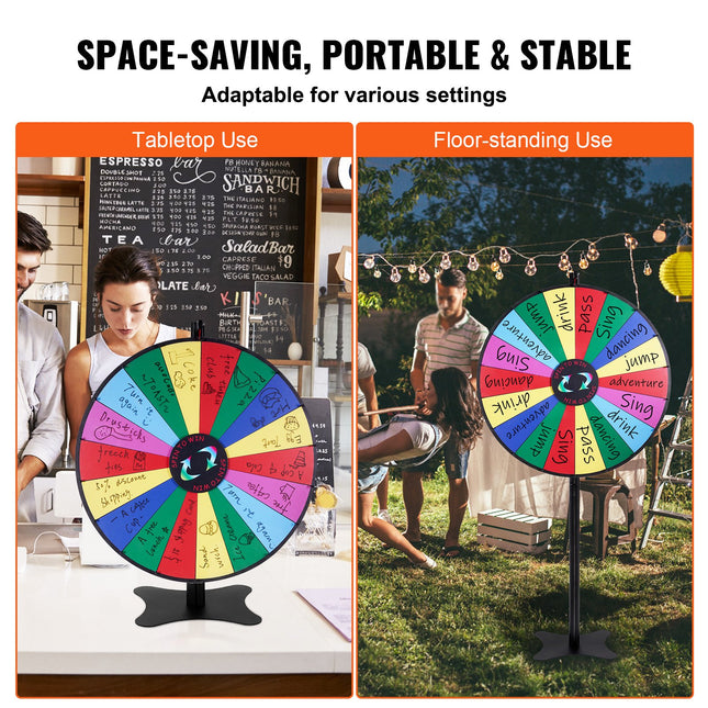 36-Inch Spinning Prize Wheel – 18 Slots Adjustable Floor Standing Win Fortune Wheel – Dry Erase Surface for Parties & Trade Shows