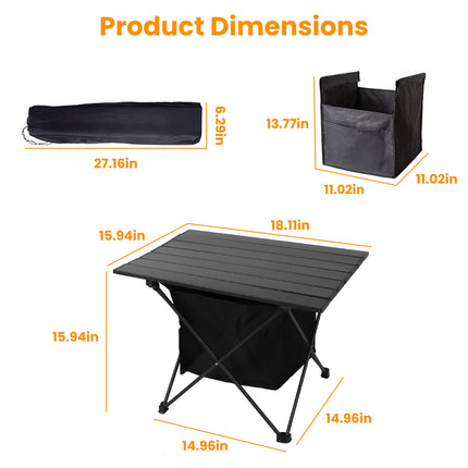 Aluminum Roll-Up Camping Table with Storage Mesh Basket – Lightweight Portable Picnic Table – Rustproof Folding Table for Hiking, BBQ & Fishing