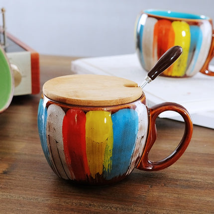 Creative Ceramic Coffee Mug Set – Modern Nordic Design with Matching Lid and Gold Stirring Spoon