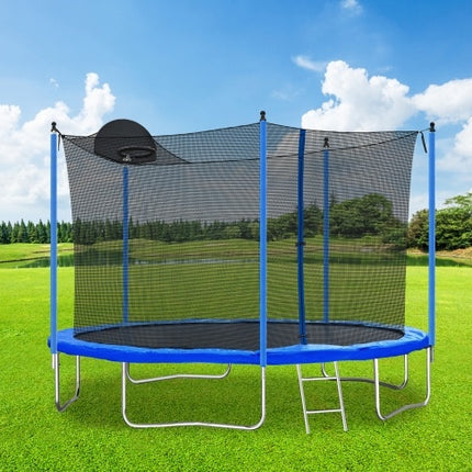 12FT Outdoor Trampoline for Kids & Adults – Heavy Duty Fitness Trampoline with Safety Enclosure Net, Basketball Hoop & Ladder