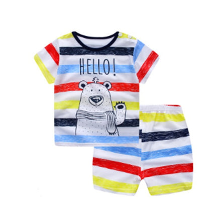 2pc Baby Summer Clothing Set – Cute Cartoon Print T-Shirt & Shorts – Soft Cotton Casual Outfit for Boys & Girls